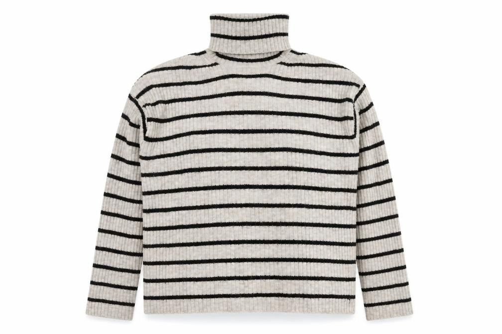 H&M Women's Grey Striped Roll Neck Jumper Size M