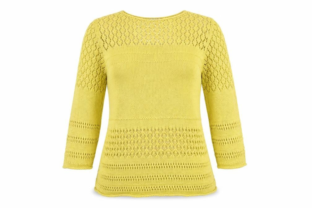 Amaryllis Women's Yellow Open-Knit Pullover Jumper L