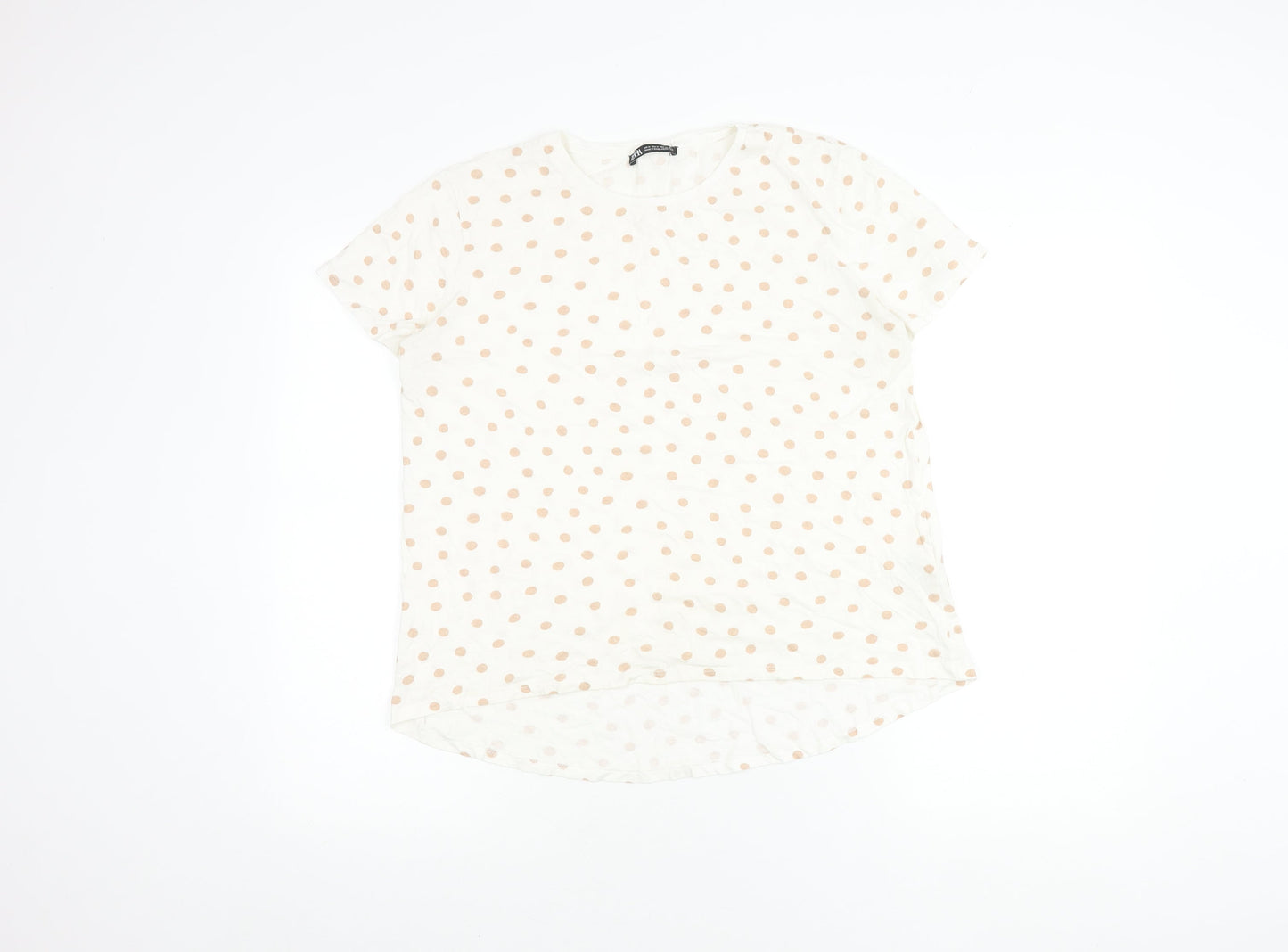 Zara Women's White Polka Dot T-Shirt, Size 12