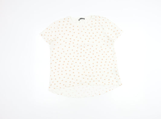 Zara Women's White Polka Dot T-Shirt, Size 12