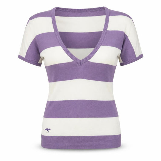 KangaROOS Women's Purple Stripe V-Neck Knit T-Shirt 10/12