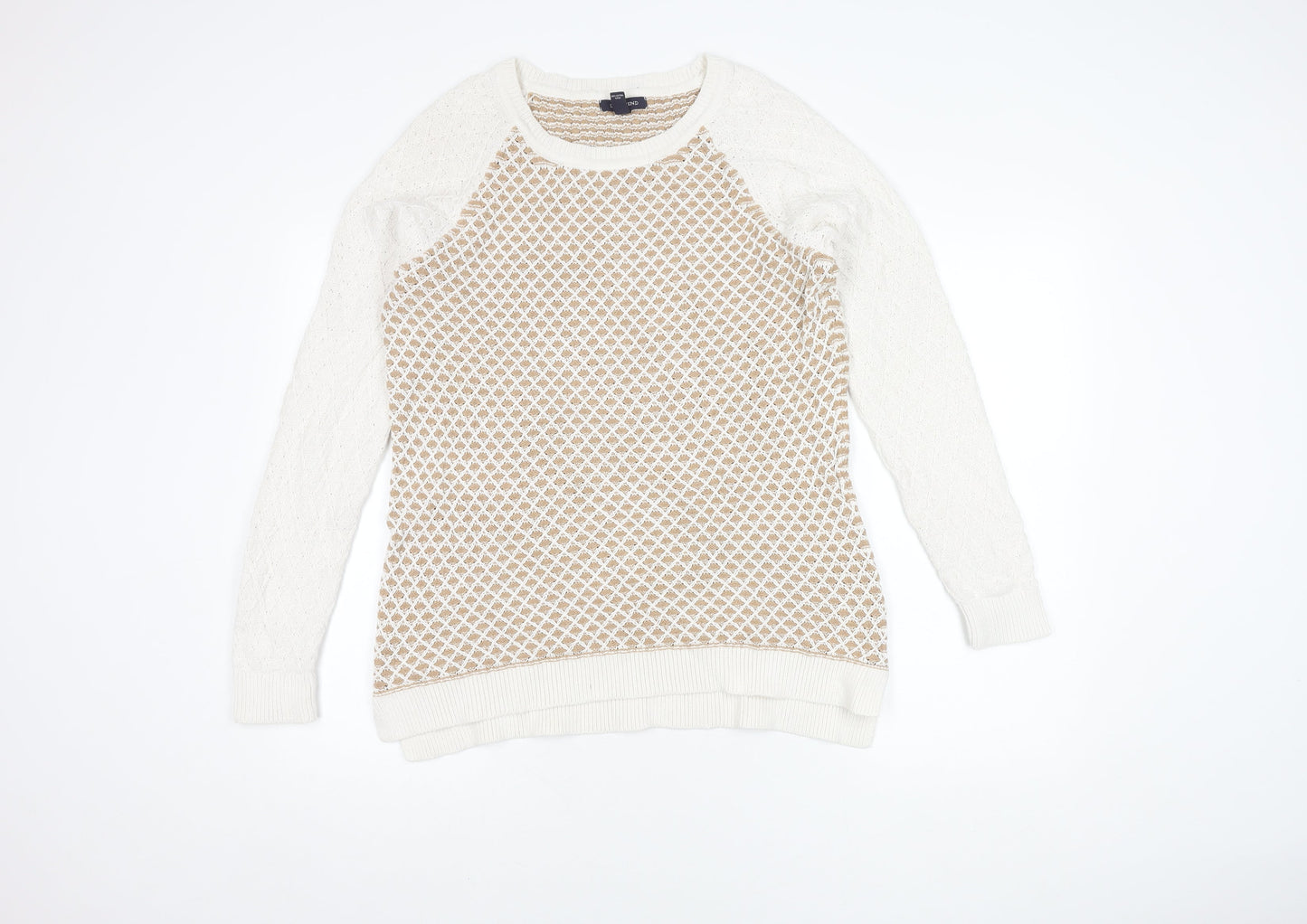 Land's End Men's Beige Open-Knit Pullover Jumper L