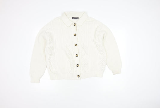 Marks and Spencer Women's White Cable-Knit Cardigan L