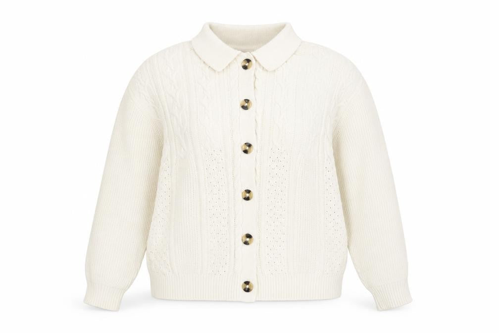 Marks & Spencer Women's White Cable-Knit Cardigan L