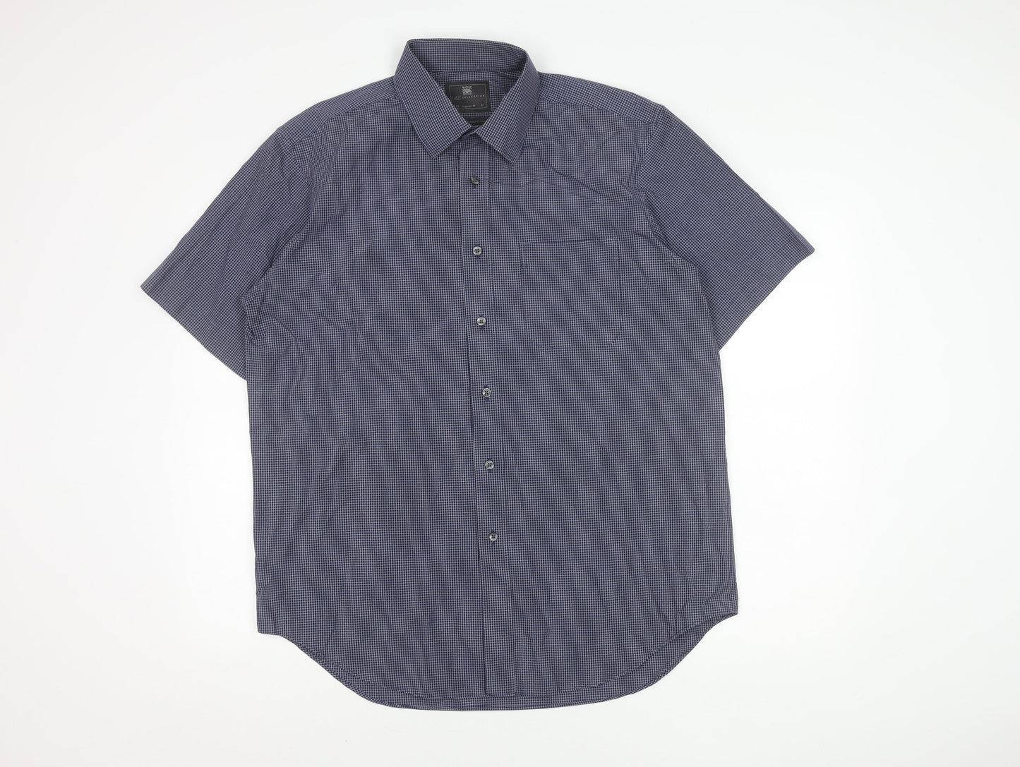 Marks and Spencer Men's Blue Check Shirt, Regular Fit