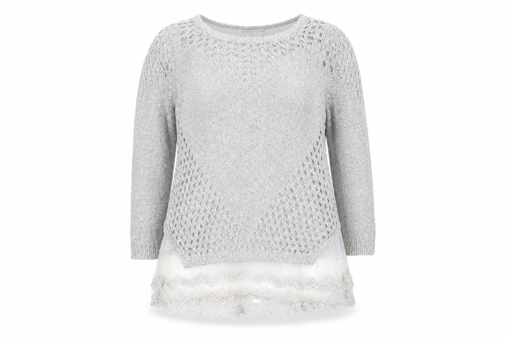 Quiz Women's Silver Tunic, Long Sleeve Knit Top, M