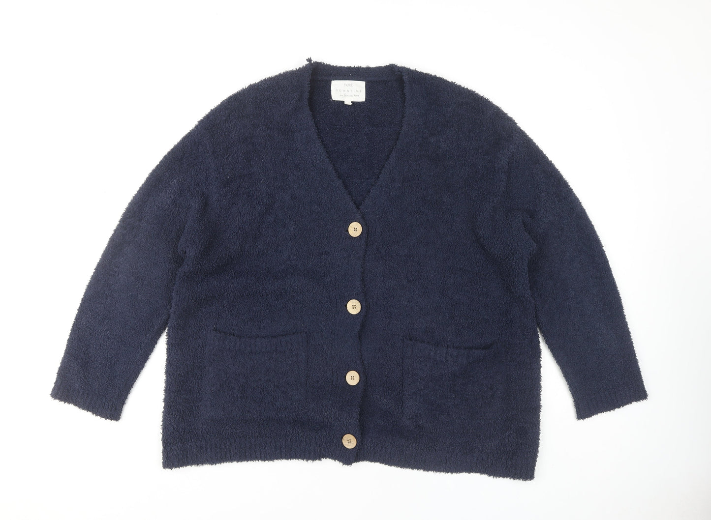 Next Women's Blue Cardigan, L, V-Neck, Button Accents