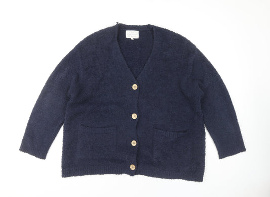 Next Women's Blue Cardigan, L, V-Neck, Button Accents