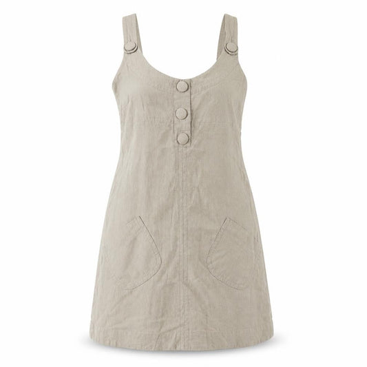 Warehouse Beige Linen Cotton Pinafore Dress UK 10