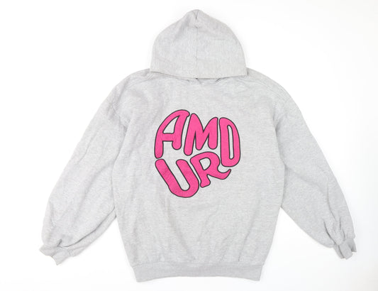 RISING Grey Pullover Hoodie M Unisex Adults Casual