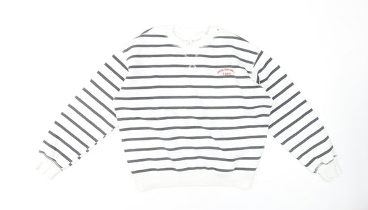 Women's White Striped Pullover Sweatshirt Size 8