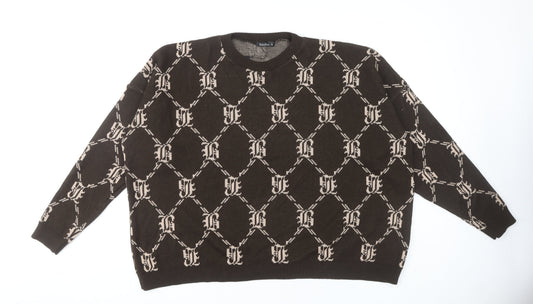 Boohoo Women's XL Brown Geometric Pullover Jumper