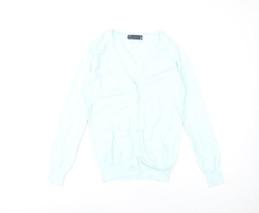 Zara Women's Blue Cardigan Size 14 Knit V-Neck