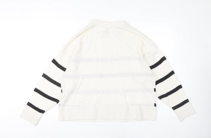 H&M Women's White Striped Pullover Jumper M