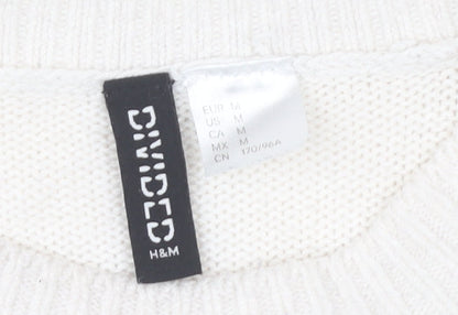 H&M Women's White Striped Pullover Jumper M