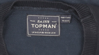 Close-up detail of Topman Men's Blue jumper, M, Crew Neck