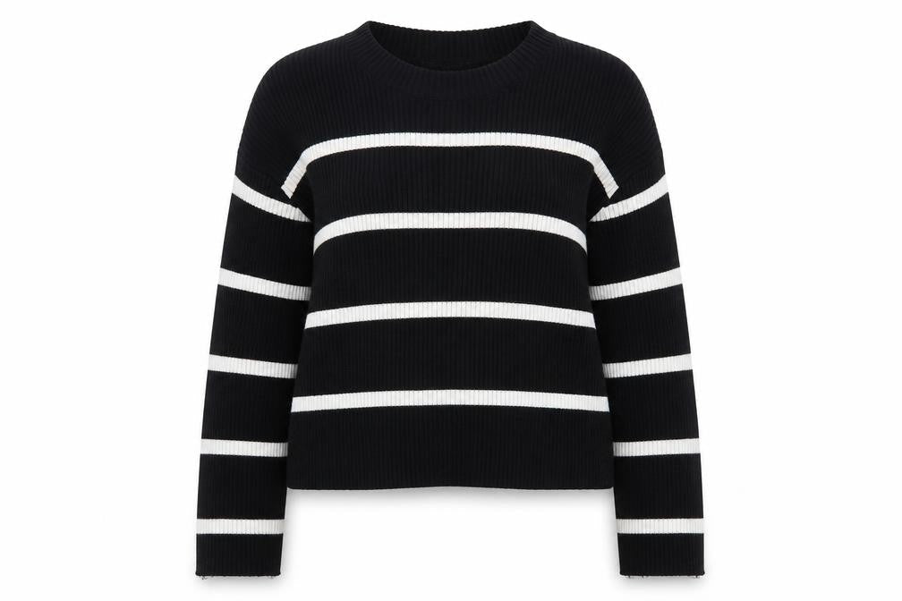 New Look Women's Black Striped Pullover Jumper L