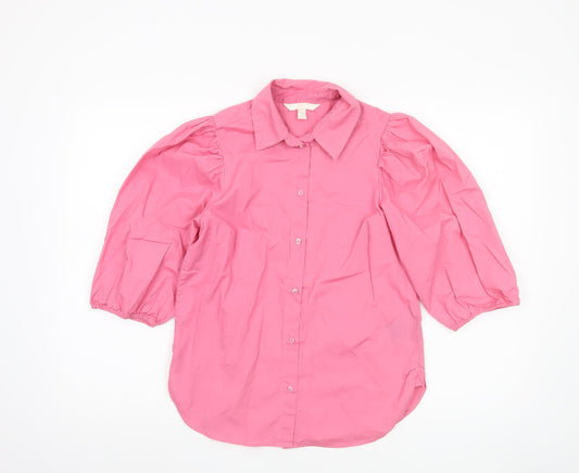 H&M Women's Pink XS Button-Up Shirt, 3/4 Sleeve, Casual