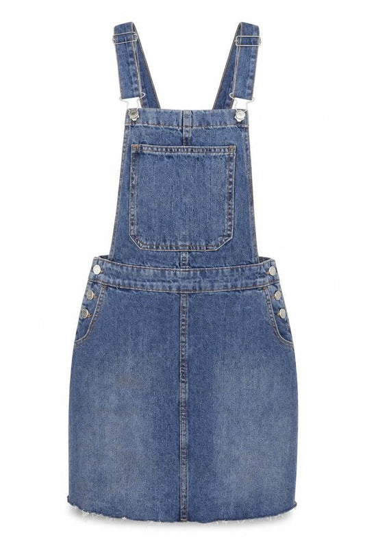 Front view of F&F Women's Blue Denim Pinafore Dress, size 8