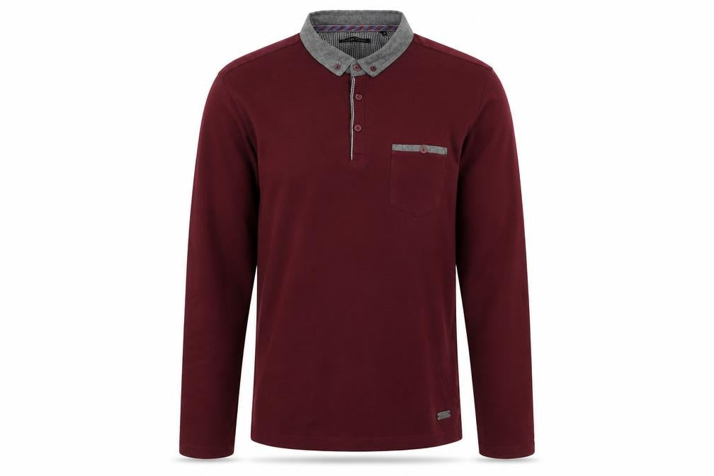Brave Soul Men's Red Long Sleeve Polo Medium