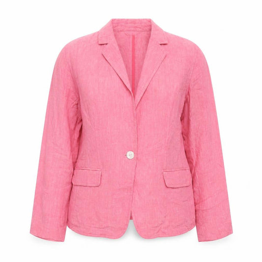 Front view of Lands' End Women's Pink Linen Blazer, size 12, Petites