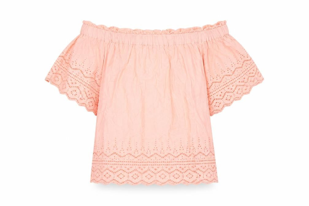 H&M Women's Pink Cropped Blouse, Off Shoulder, Size 4