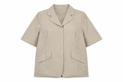 Front view of Essence Women's Beige Blazer, size 18