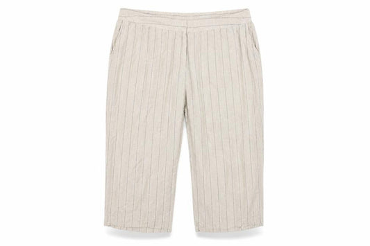 Front view of Capsule Women's Beige Striped Cropped Trousers, size 30