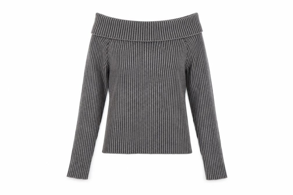 Pink Vanilla Women's Grey Cowl Neck Striped Jumper M