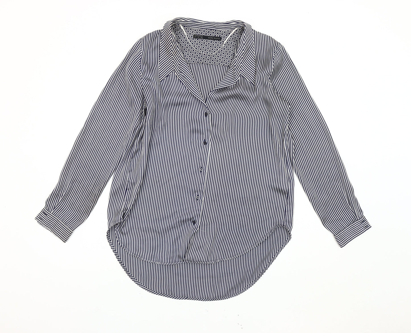Zara Basic Women's Blue Striped Blouse, Size 12, Casual