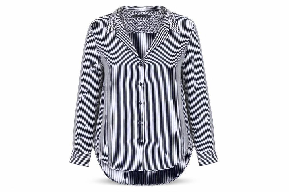 Zara Basic Women's Blue Striped Blouse, Size 12, Casual