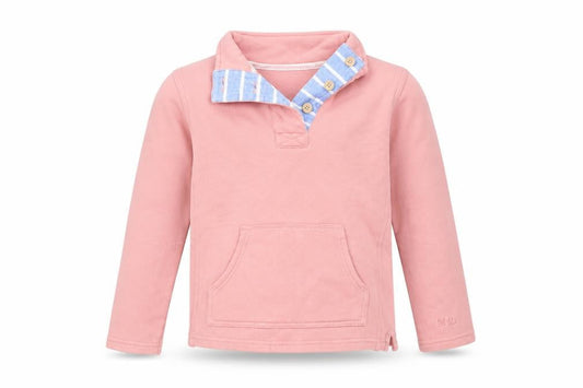 Front view of FatFace girls’ pink henley sweatshirt 8 years button accent