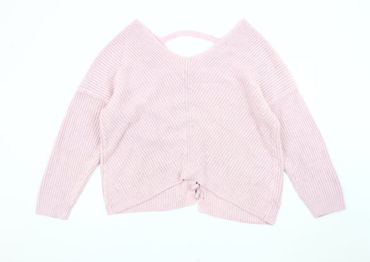New Look Women's Pink Chunky Knit V-Neck Jumper L