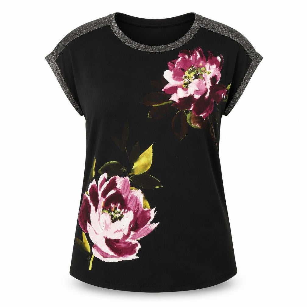 Oasis Women's Black Floral XS Short Sleeve Top