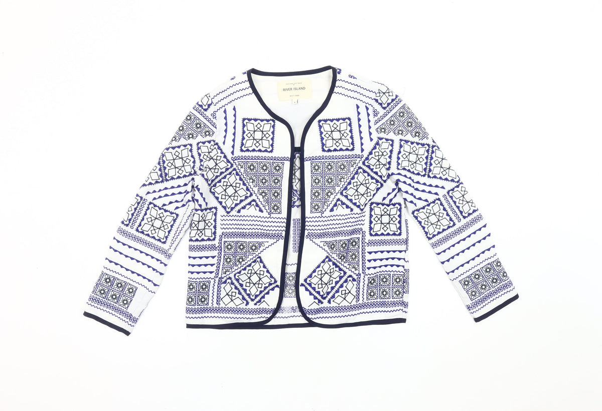 River Island Women’s White Geometric Blazer, Size 6