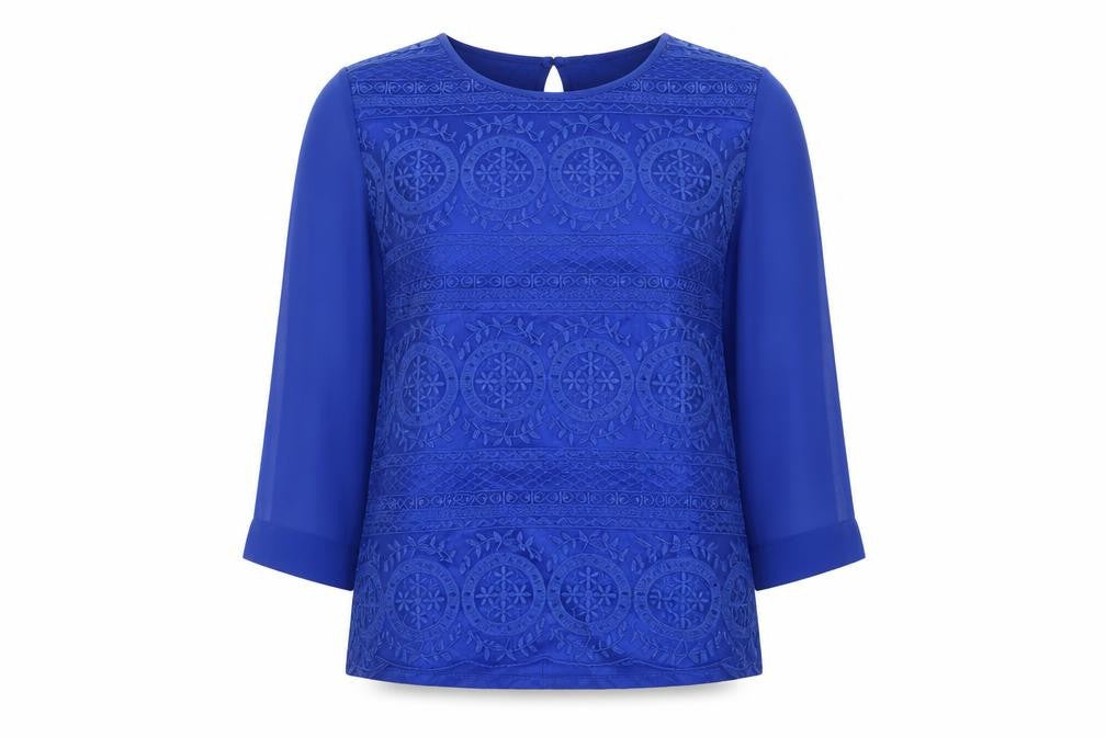 Mango Women Blue 3/4 Sleeve Blouse Size M