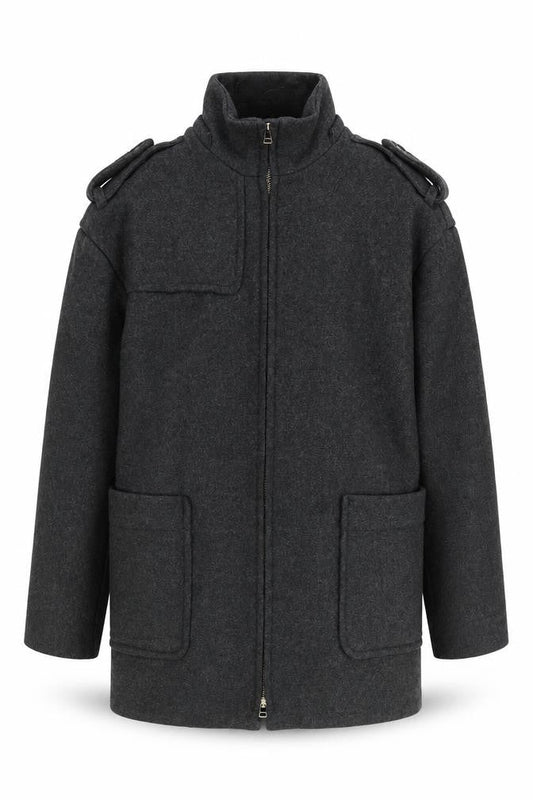 Mango Men's Grey Wool Military Coat S
