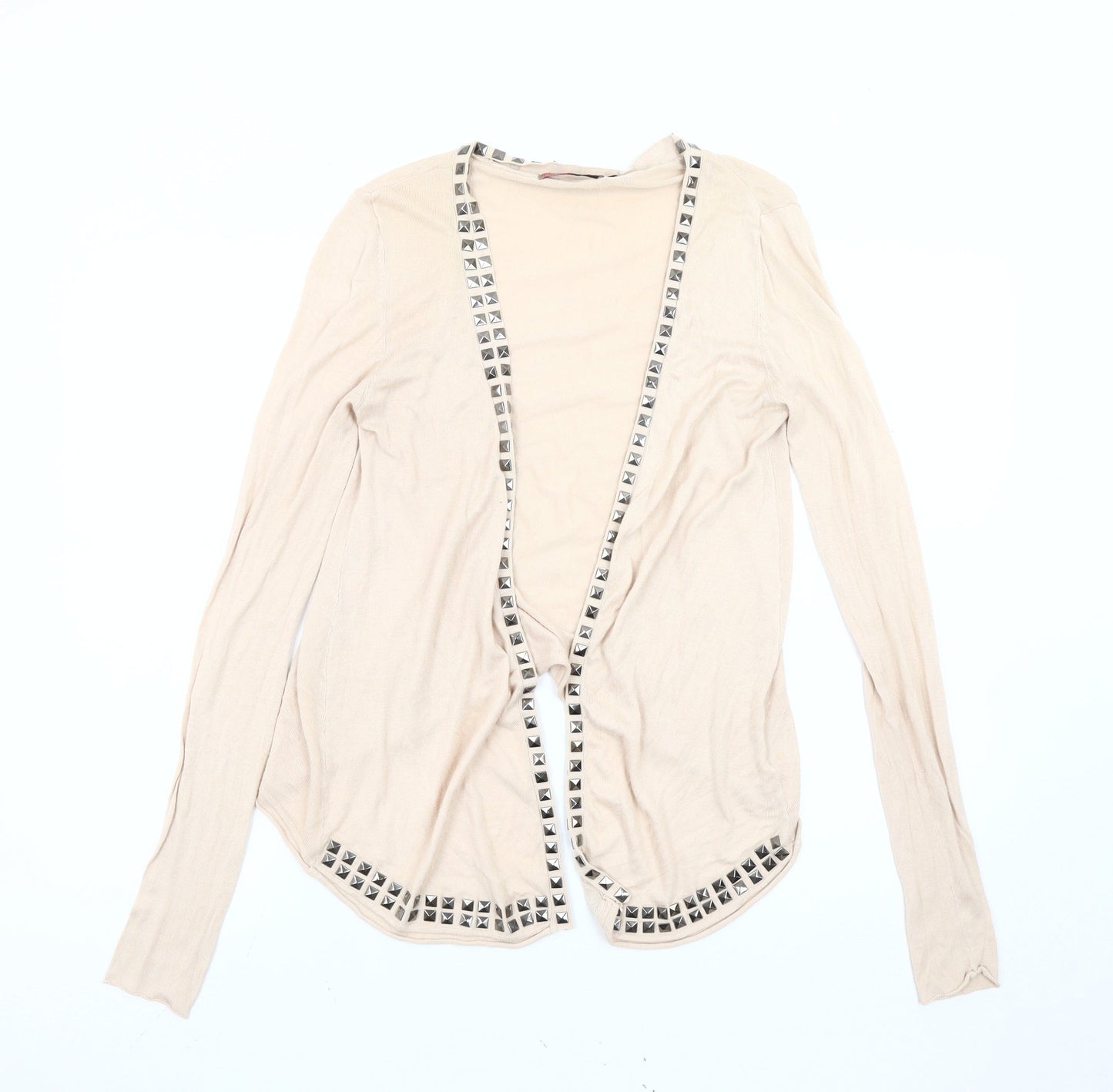 Saint Tropez Beige Studded Women’s Open Front Cardigan Size S