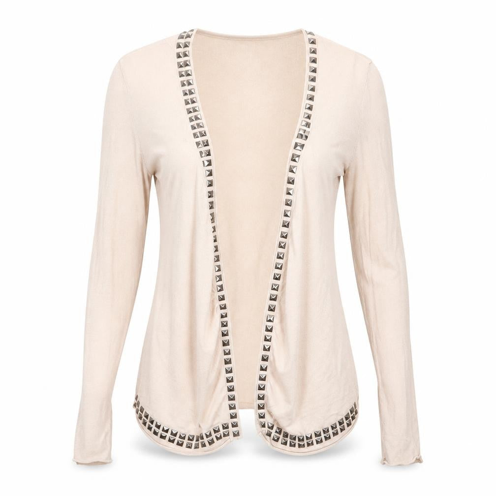 Saint Tropez Beige Studded Women’s Open Front Cardigan Size S