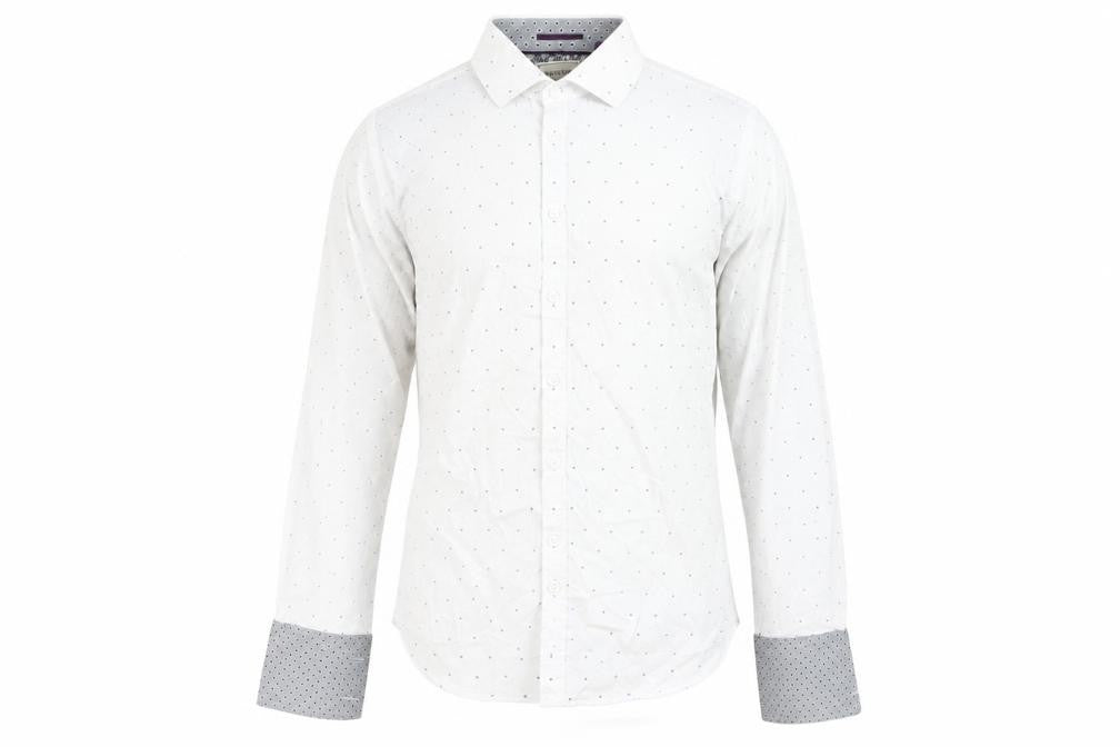 Ted Baker Men's White Geometric Long Sleeve Shirt, Size 15