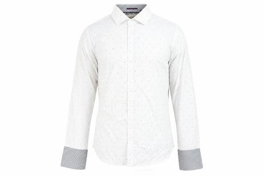 Ted Baker Men's White Geometric Long Sleeve Shirt, Size 15
