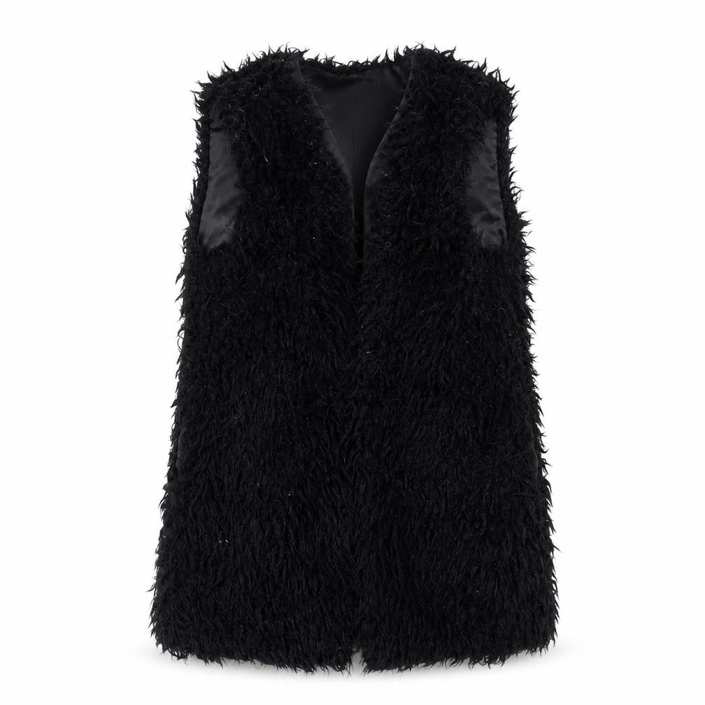 ICHI Women's Black Acrylic Waistcoat, Size S