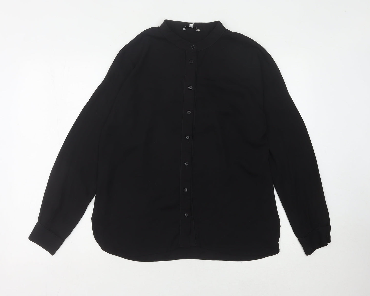Warehouse Women's Black Blouse, Size 12, Long Sleeve Button-Up