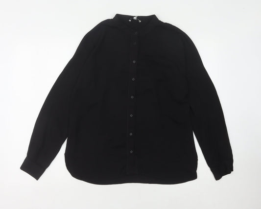 Warehouse Women's Black Blouse, Size 12, Long Sleeve Button-Up