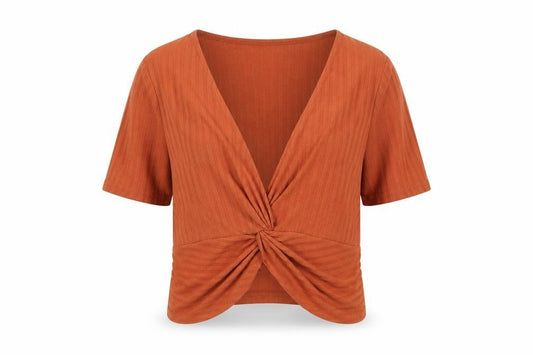 Front view of Zara Women's Orange Cropped Blouse, size 12, Slim Fit