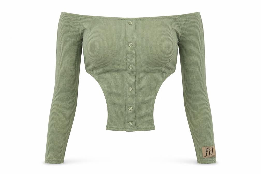 PRETTYLITTLETHING Women's Green Off Shoulder Blouse Size 10