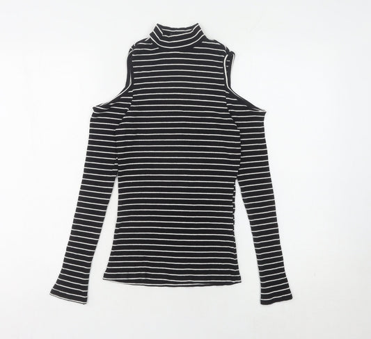 ASOS Women's Black Striped Cold Shoulder Jumper