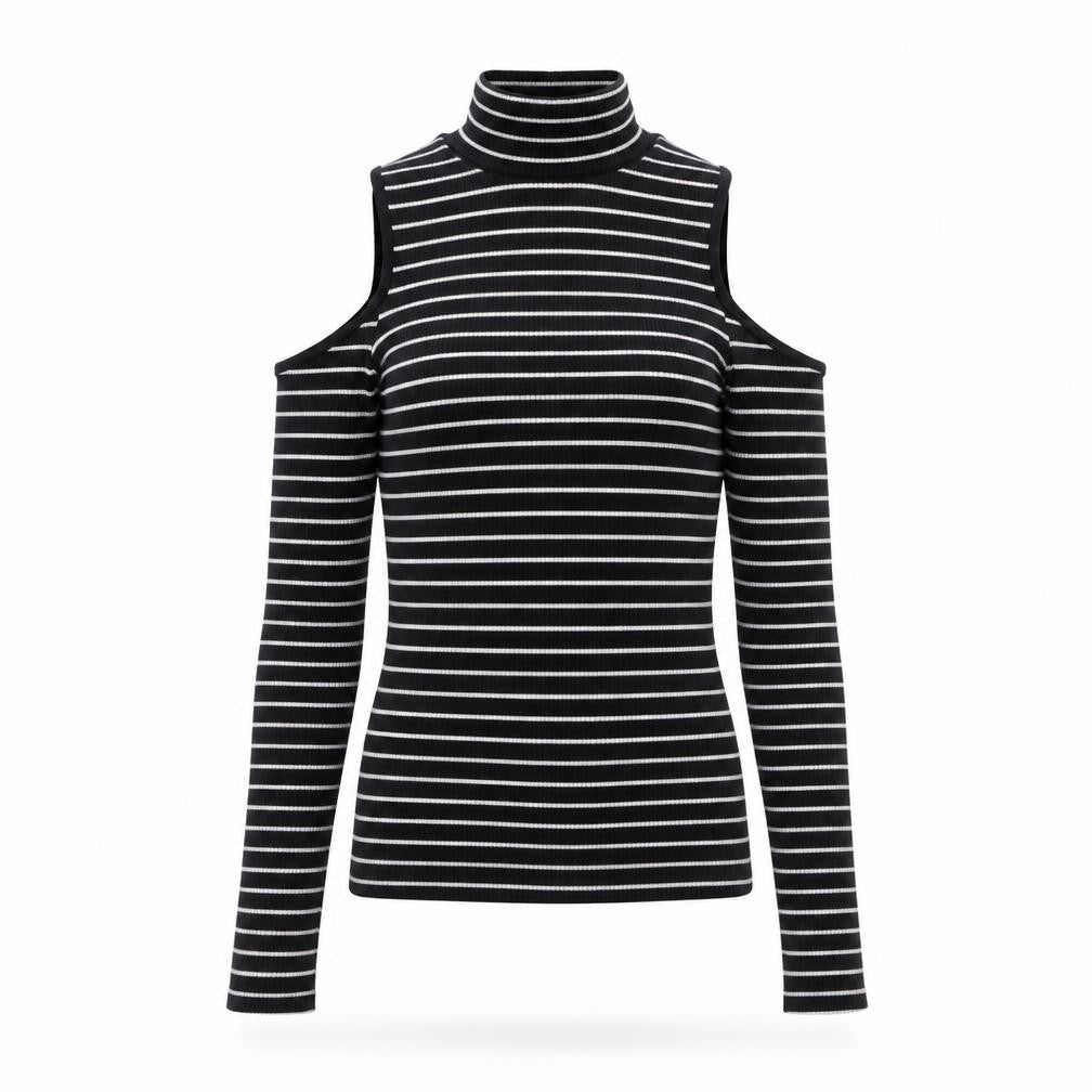 ASOS Women's Black Striped Cold Shoulder Jumper