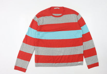 Additional front view of Fullcircle Men's Striped jumper Red Grey Blue L