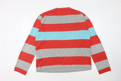 Back view of Fullcircle Men's Striped jumper Red Grey Blue L